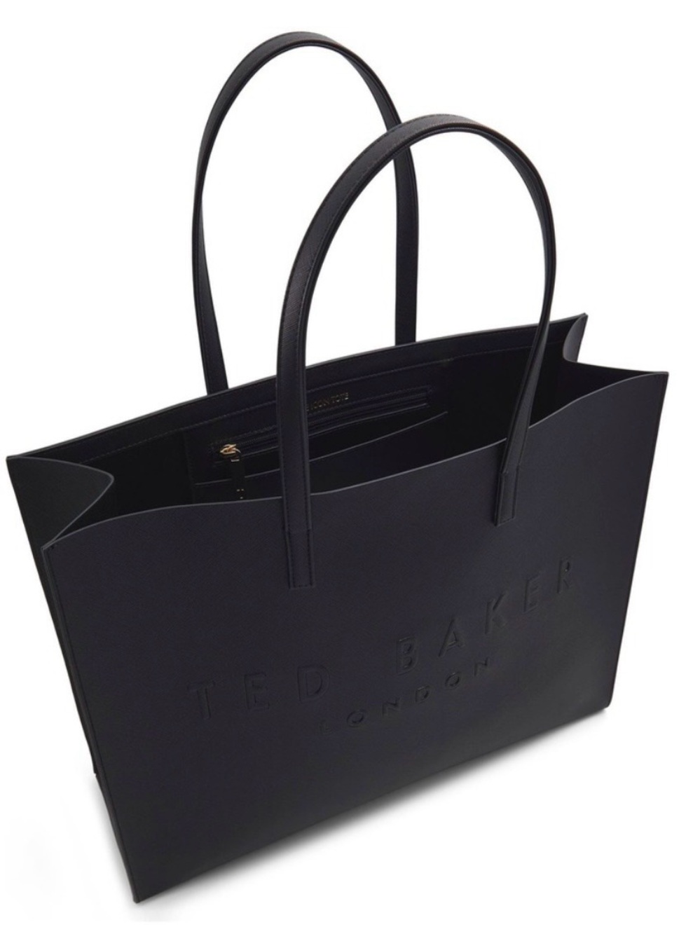 Ted Baker The Icon Black Tote Bag Embossed Logo Structured Designer Purse